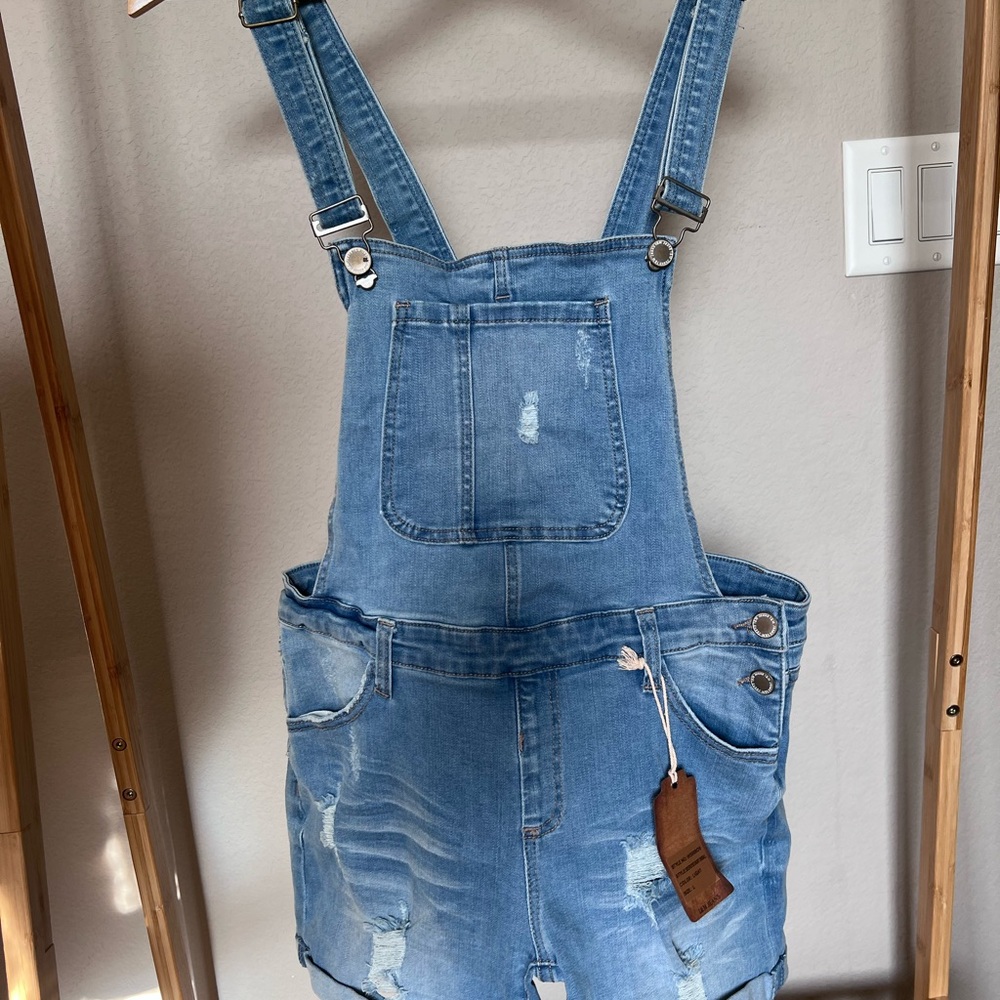 Distressed Denim Overall shorts